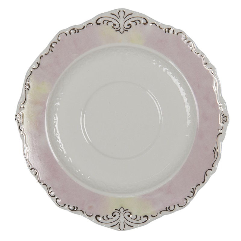 Clayre & Eef 6CE1349 Kop En Schotel 200 Ml Wit Porselein Bloemen Rond Servies