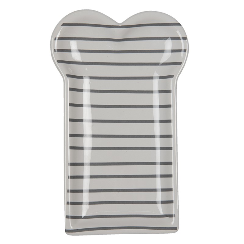 clayre & eef 6CE1362 Ontbijtbord 10x17 cm Wit Keramiek Strepen Bord