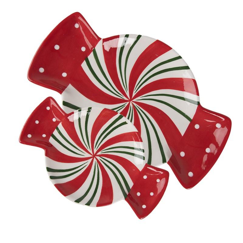 Clayre & Eef 6CE1848L Dinerbord 32x21x3 Cm Rood Wit Keramiek