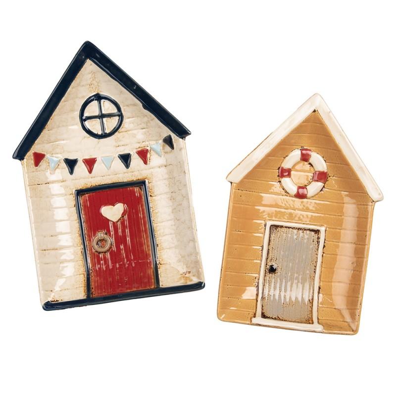 Clayre & Eef 6CE1866 Serveerschaal Huis 27x18 Cm Beige Keramiek Presenteerschaal