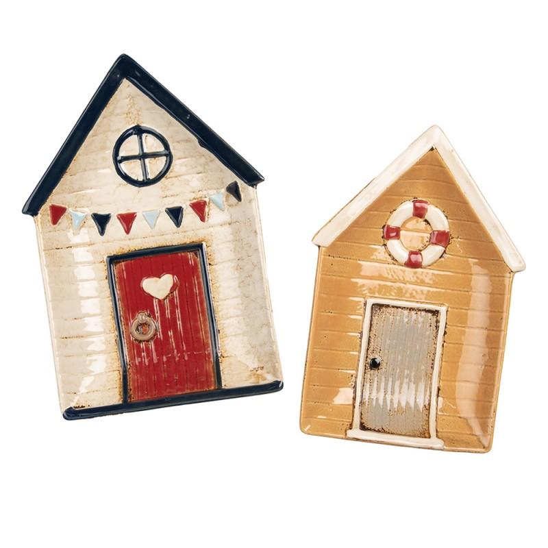 Clayre & Eef 6CE1867 Serveerschaal Huis 25x17 Cm Geel Keramiek Presenteerschaal