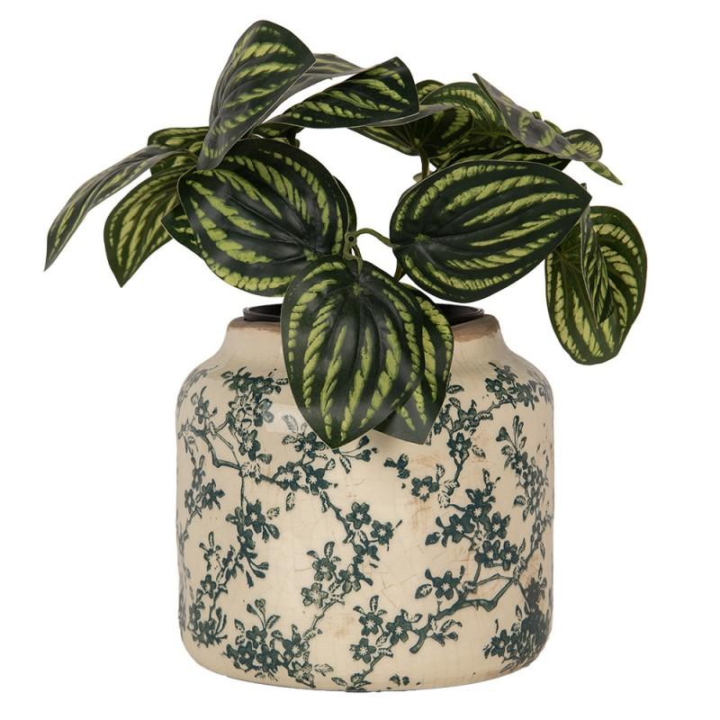 Clayre & Eef 6CE1975M Bloempot Ø 16x15 Cm Beige Groen Keramiek