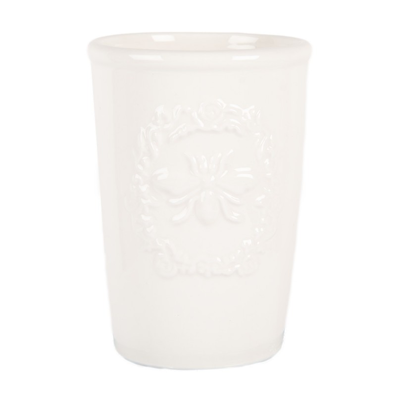 clayre & eef 6CE1986 Tandenborstelhouder Ø 8x12 cm Wit Keramiek