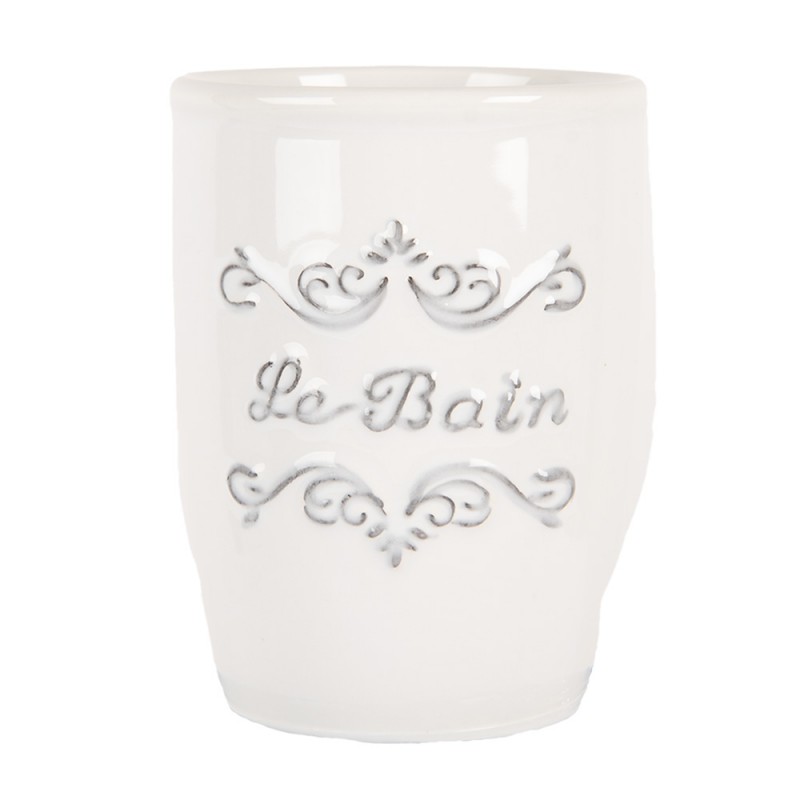 clayre & eef 6CE1994 Tandenborstelhouder Ø 8x10 cm Wit Keramiek