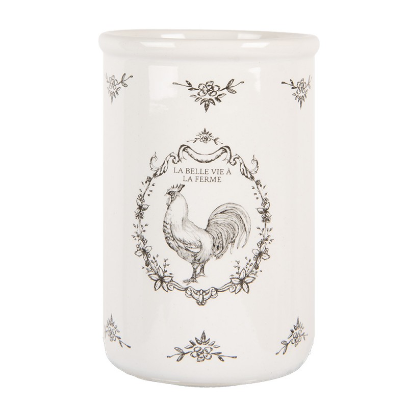 clayre & eef 6CE2007 Tandenborstelhouder Ø 8x12 cm Wit Keramiek Haan