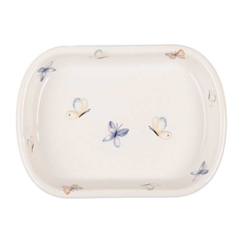 clayre & eef 6CE2010 Zeepbakje 13x10x3 cm Wit Keramiek Vlinders