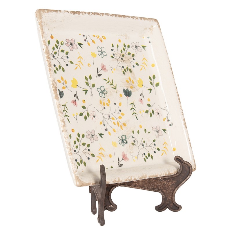 Clayre & Eef 6CE2019 Onderbord 22x22x3 Cm Beige Keramiek Bloemen