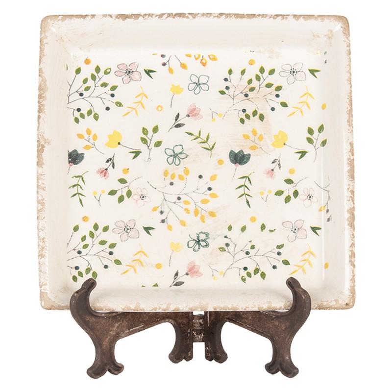 clayre & eef 6CE2019 Onderbord 22x22x3 cm Beige Keramiek Bloemen