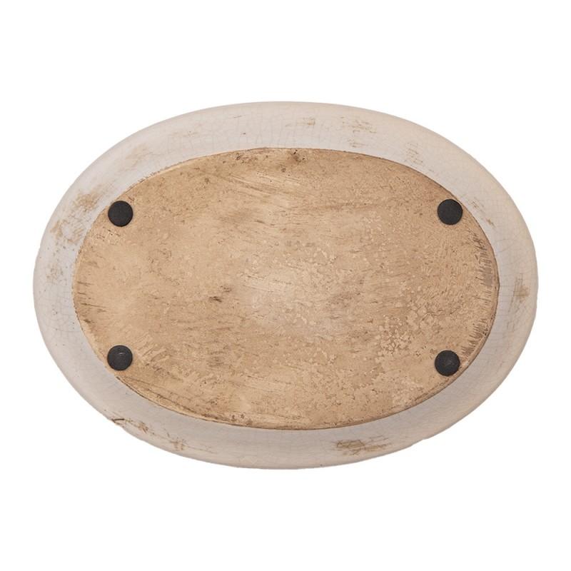 Clayre & Eef 6CE2022 Onderbord 25x18x3 Cm Beige Keramiek Aardbeien Ovaal