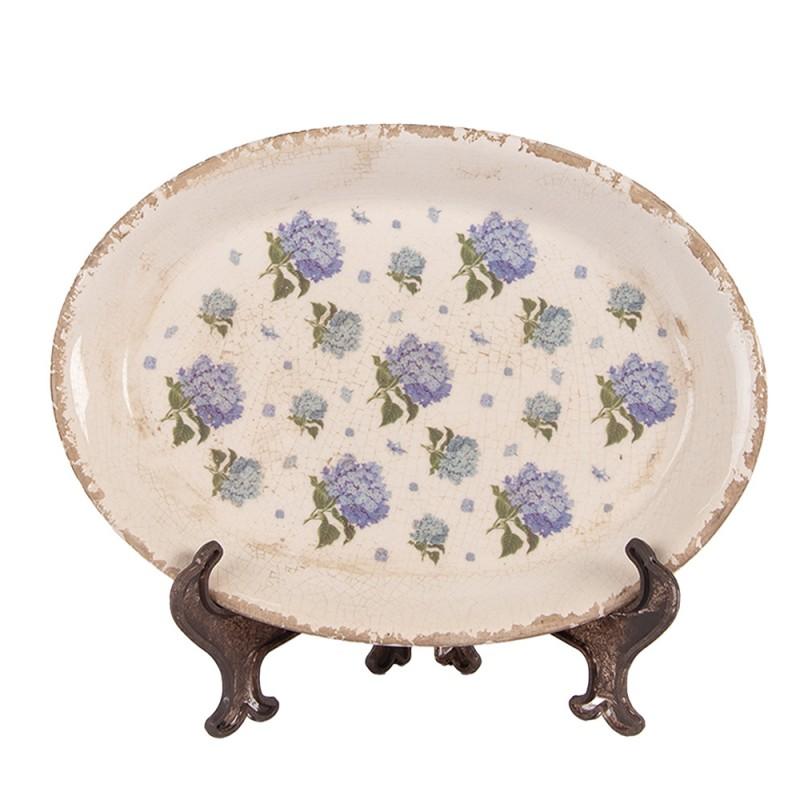 clayre & eef 6CE2024 Onderbord 25x18x2 cm Beige Blauw Keramiek Bloemen