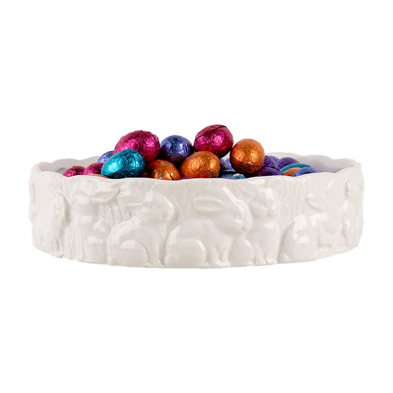 Clayre & Eef 6CE2035 Schaal Ø 20x5 Cm Wit Keramiek Konijn