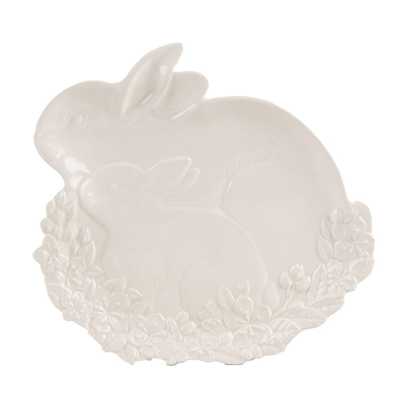 Clayre & Eef 6CE2037 Schaal Konijn 23x24x2 Cm Wit Keramiek