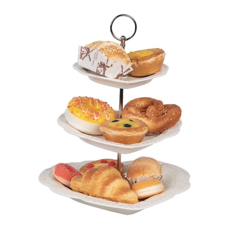 Clayre & Eef 6CE2048 Etagère 3 Laags Ø 26x31 Cm Wit Keramiek