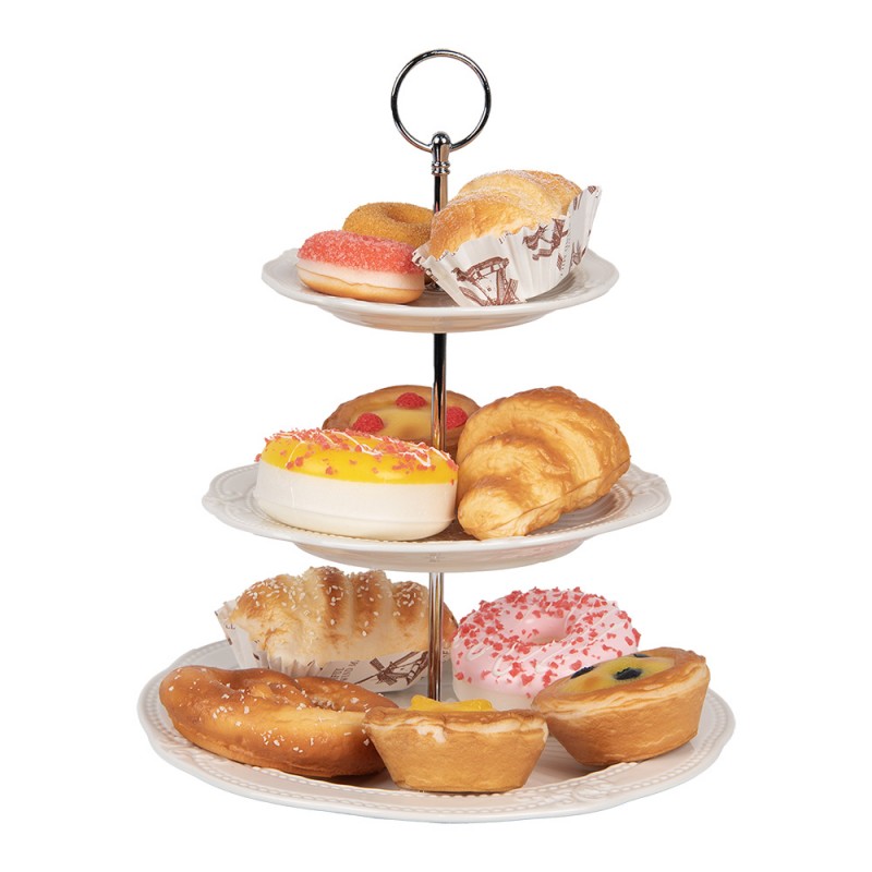 Clayre & Eef 6CE2049 Etagère 3 Laags Ø 26x31 Cm Wit Keramiek