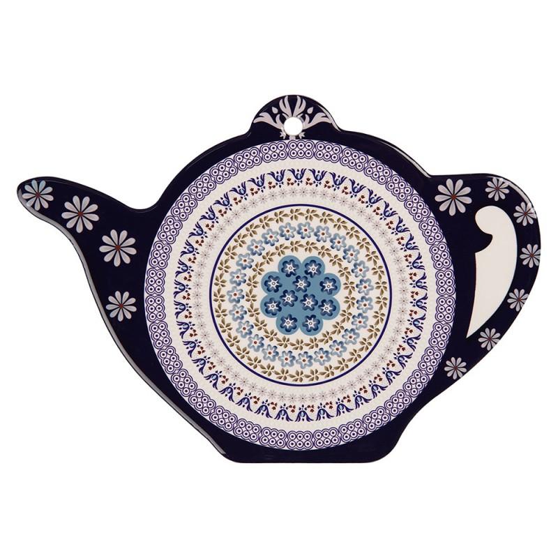 clayre & eef 6CE2055 Onderzetters Pannen Theepot 24x17 cm Blauw Keramiek