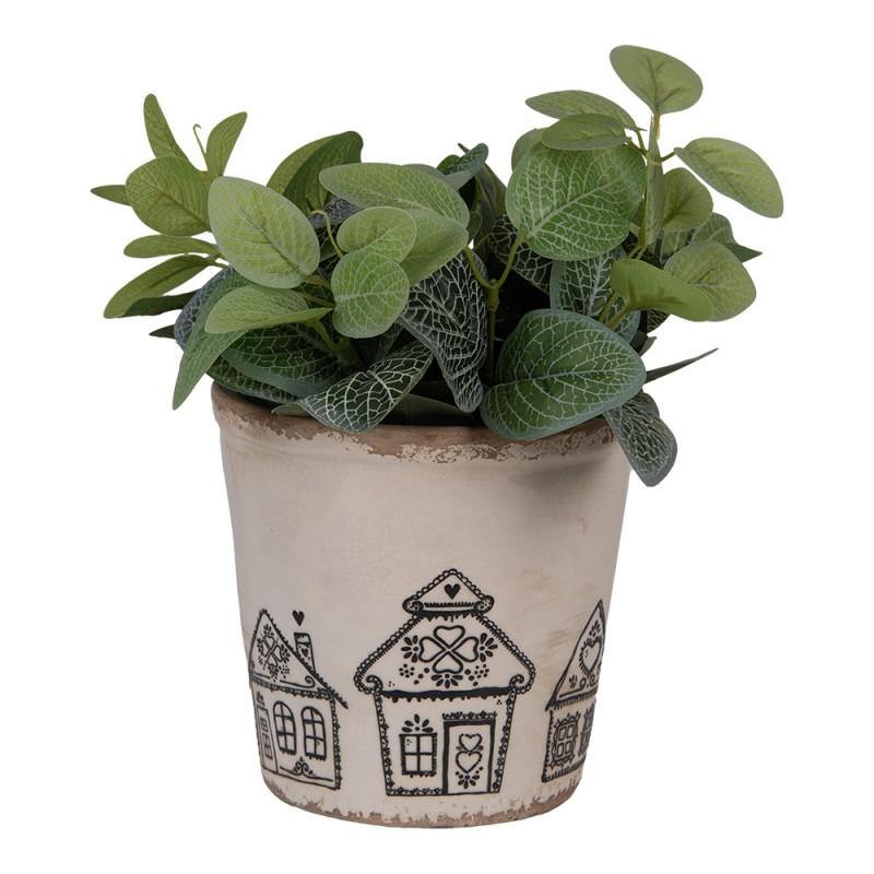Clayre & Eef 6CE2123L Bloempot Ø 17x16 Cm Beige Keramiek Gingerbread House