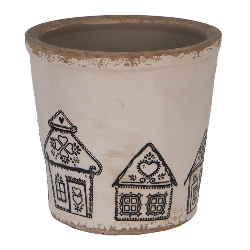 Clayre & Eef 6CE2123L Bloempot Ø 17x16 Cm Beige Keramiek Gingerbread House