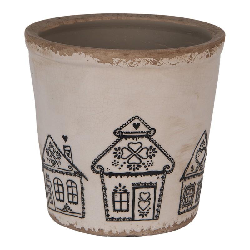 Clayre & Eef 6CE2123L Bloempot Ø 17x16 Cm Beige Keramiek Gingerbread House