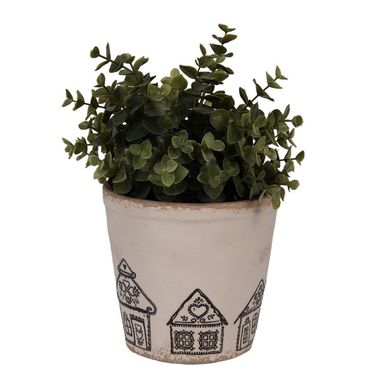 Clayre & Eef 6CE2123M Bloempot Ø 15x14 Cm Beige Keramiek Gingerbread House