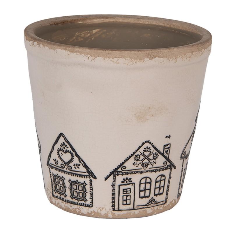 Clayre & Eef 6CE2123M Bloempot Ø 15x14 Cm Beige Keramiek Gingerbread House