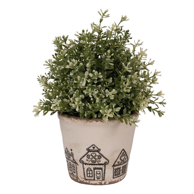 Clayre & Eef 6CE2123S Bloempot Ø 12x11 Cm Beige Keramiek Gingerbread House