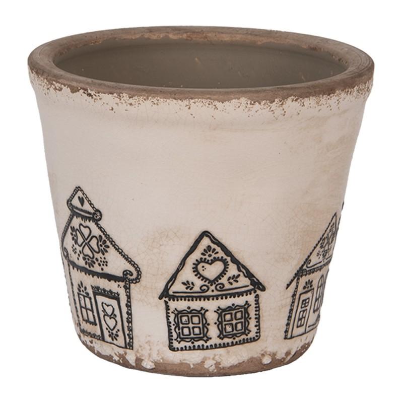 Clayre & Eef 6CE2123S Bloempot Ø 12x11 Cm Beige Keramiek Gingerbread House