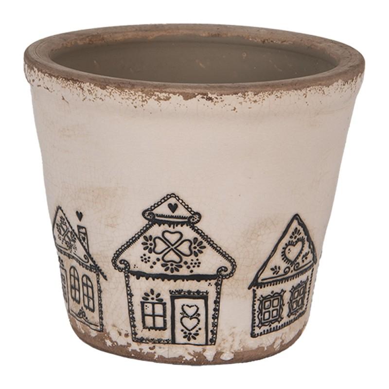 clayre & eef 6CE2123S Bloempot Ø 12x11 cm Beige Keramiek Gingerbread house