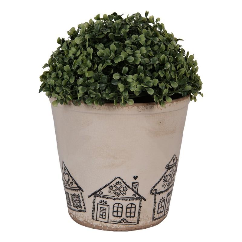 Clayre & Eef 6CE2123XL Bloempot Ø 21x20 Cm Beige Keramiek Gingerbread House