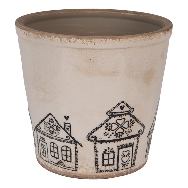 Clayre & Eef 6CE2123XL Bloempot Ø 21x20 Cm Beige Keramiek Gingerbread House