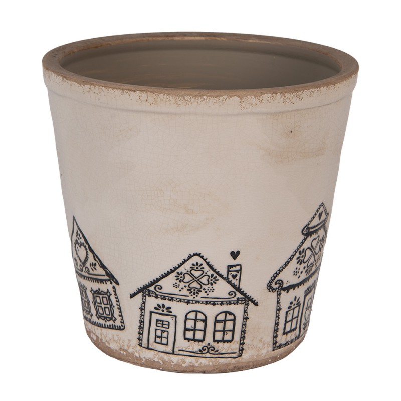 clayre & eef 6CE2123XL Bloempot Ø 21x20 cm Beige Keramiek Gingerbread house