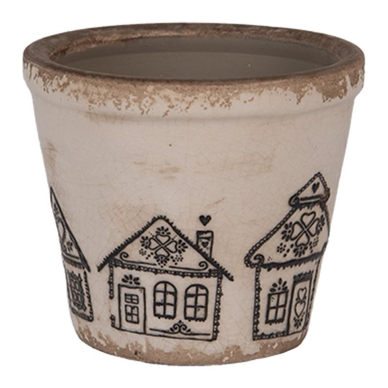 Clayre & Eef 6CE2123XS Bloempot Ø 8x7 Cm Beige Keramiek Gingerbread House