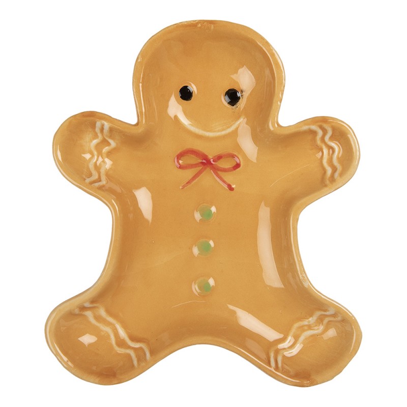 clayre & eef 6CE2134 Decoratie schaal Gingerbread man 14x16x2 cm Bruin Keramiek