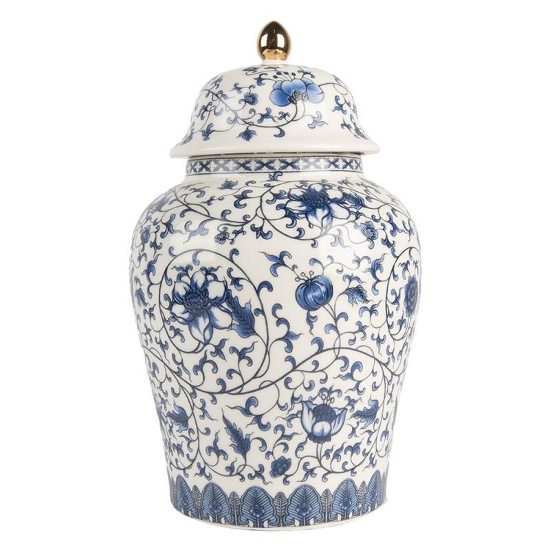 Clayre & Eef 6CE2136 Vaas Met Deksel Ø 12x21 Cm Wit Blauw Keramiek