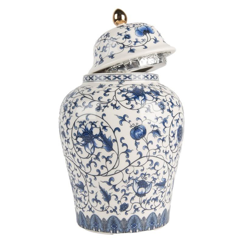 Clayre & Eef 6CE2136 Vaas Met Deksel Ø 12x21 Cm Wit Blauw Keramiek