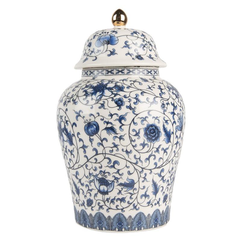 clayre & eef 6CE2136 Vaas met Deksel Ø 12x21 cm Wit Blauw Keramiek