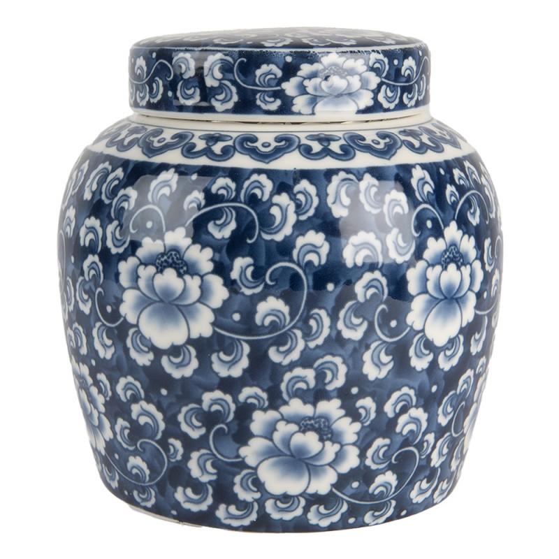 Clayre & Eef 6CE2138 Vaas Met Deksel Ø 13x13 Cm Blauw Keramiek