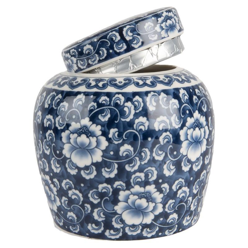 Clayre & Eef 6CE2138 Vaas Met Deksel Ø 13x13 Cm Blauw Keramiek