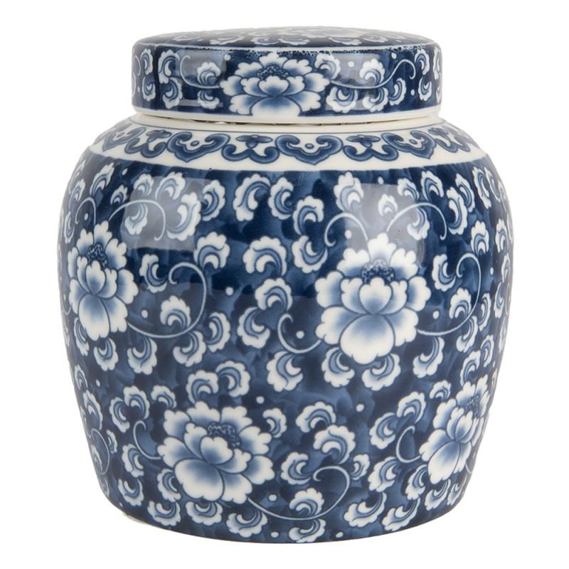 clayre & eef 6CE2138 Vaas met Deksel Ø 13x13 cm Blauw Keramiek