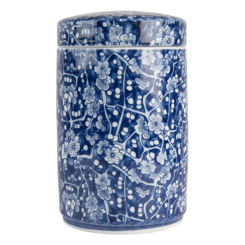 Clayre & Eef 6CE2139 Vaas Met Deksel Ø 9x14 Cm Blauw Keramiek