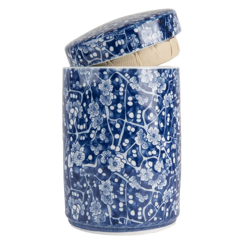 Clayre & Eef 6CE2139 Vaas Met Deksel Ø 9x14 Cm Blauw Keramiek