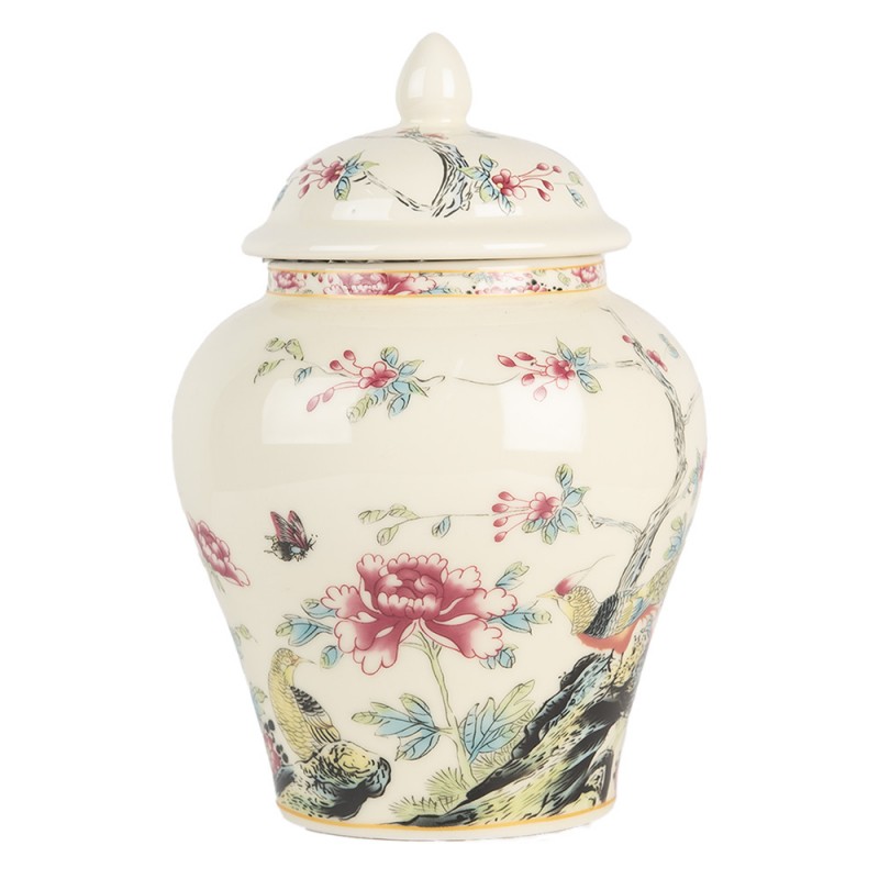 Clayre & Eef 6CE2141 Vaas Met Deksel Ø 12x18 Cm Beige Keramiek