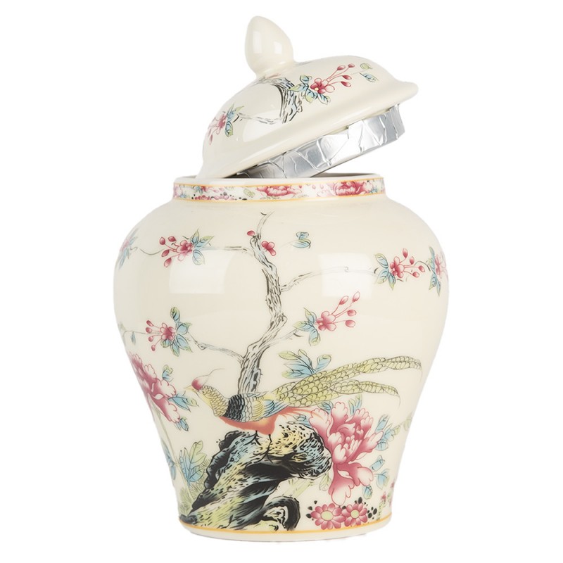 Clayre & Eef 6CE2141 Vaas Met Deksel Ø 12x18 Cm Beige Keramiek