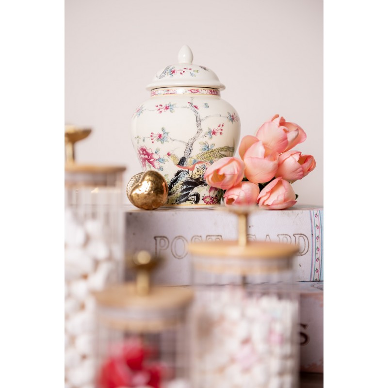 Clayre & Eef 6CE2141 Vaas Met Deksel Ø 12x18 Cm Beige Keramiek