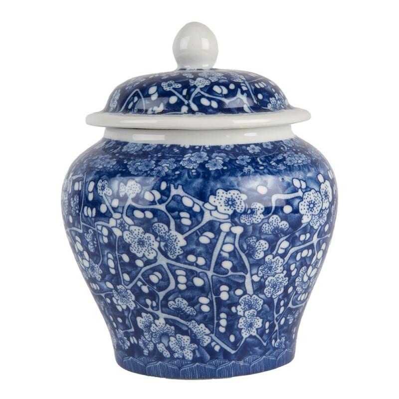 Clayre & Eef 6CE2142 Vaas Met Deksel Ø 9x12 Cm Blauw Keramiek