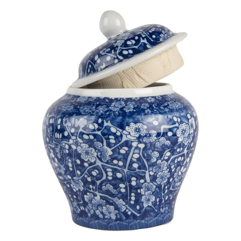 Clayre & Eef 6CE2142 Vaas Met Deksel Ø 9x12 Cm Blauw Keramiek