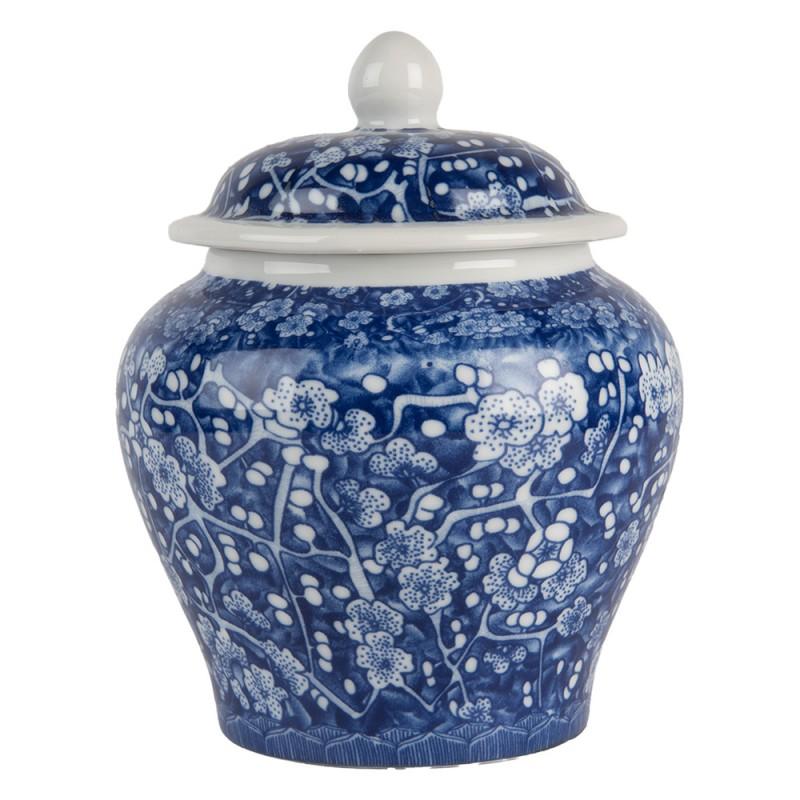 clayre & eef 6CE2142 Vaas met Deksel Ø 9x12 cm Blauw Keramiek