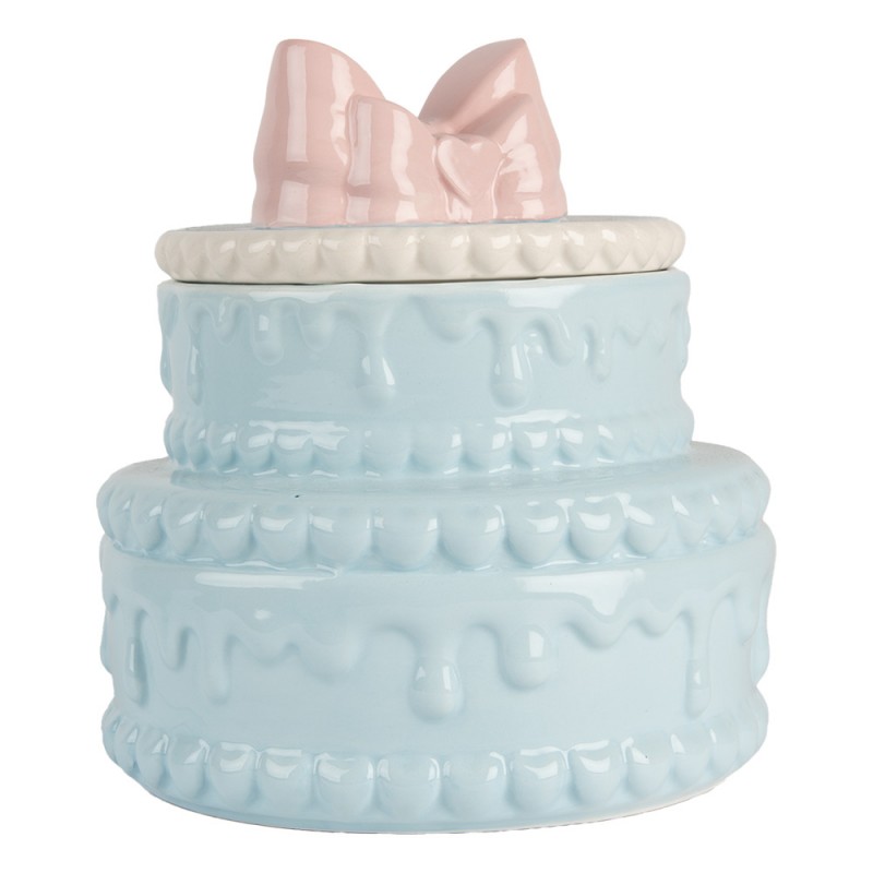 Clayre & Eef 6CE2146 Voorraadpot Deksel Taart Ø 13x15 Cm Blauw Roze Keramiek