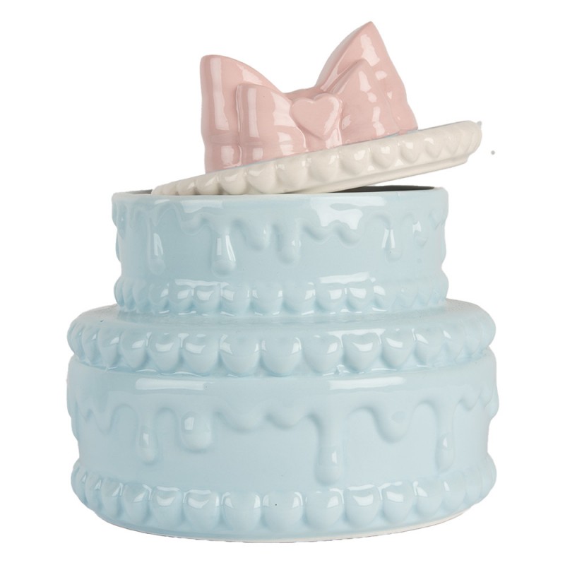 Clayre & Eef 6CE2146 Voorraadpot Deksel Taart Ø 13x15 Cm Blauw Roze Keramiek
