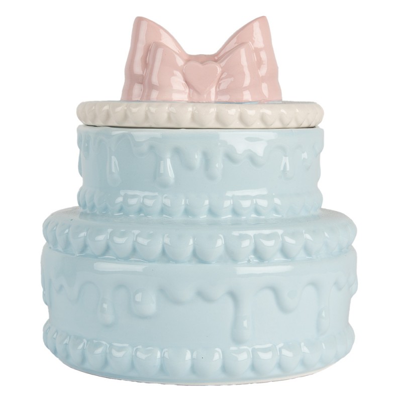 clayre & eef 6CE2146 Voorraadpot Deksel Taart Ø 13x15 cm Blauw Roze Keramiek
