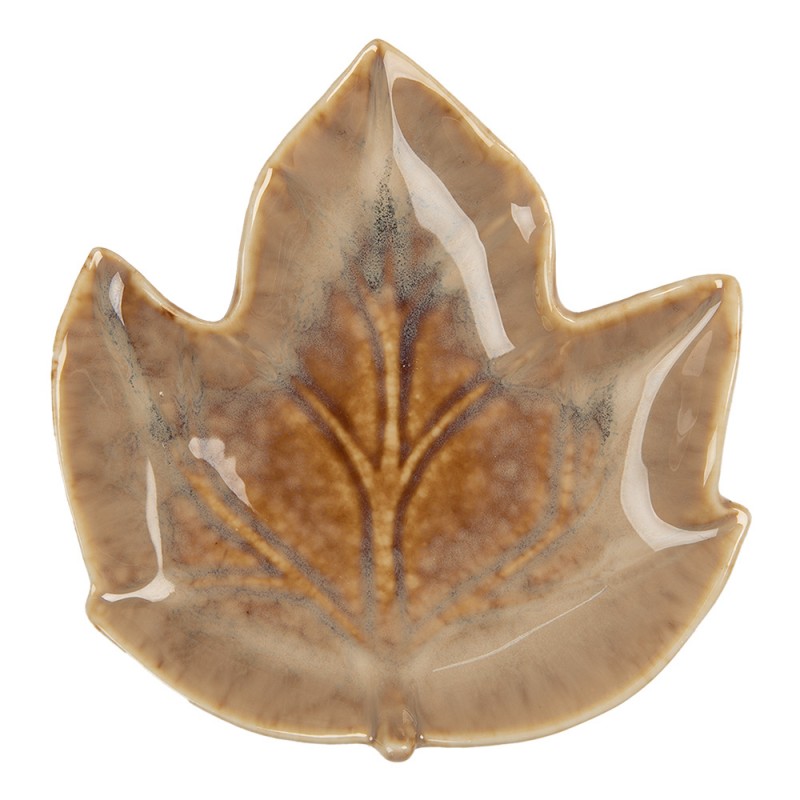 clayre & eef 6CE2150 Decoratie schaal Blad 14x13x2 cm Bruin Keramiek